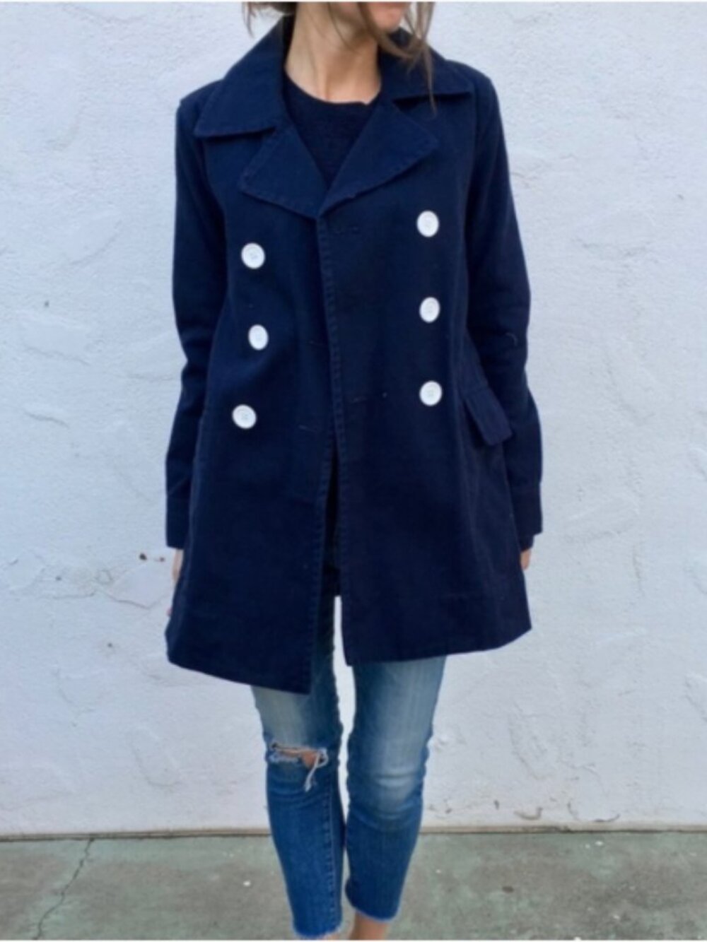 J. Crew Double Breasted Classic Twill Chino Heavyweight Cotton Peacoat Size 8 - Picture 1 of 10